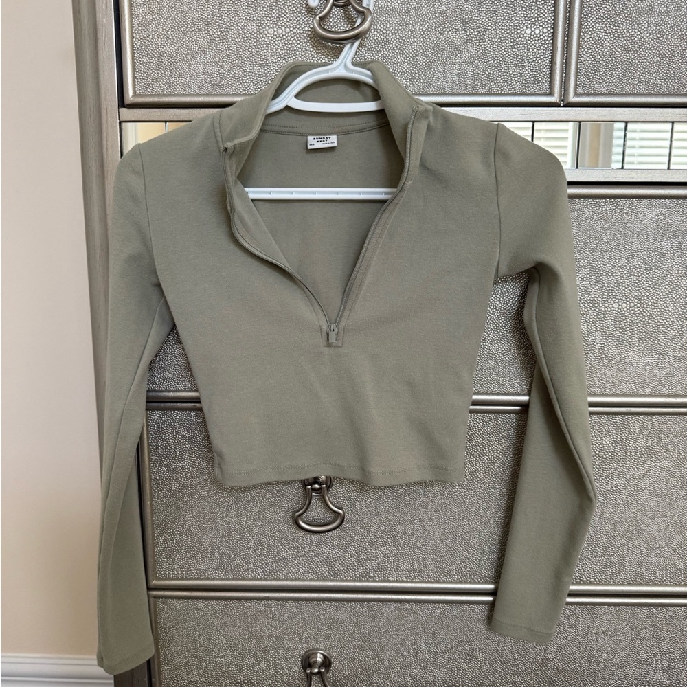 Sunday Best Olive Long Sleeve Crop Top